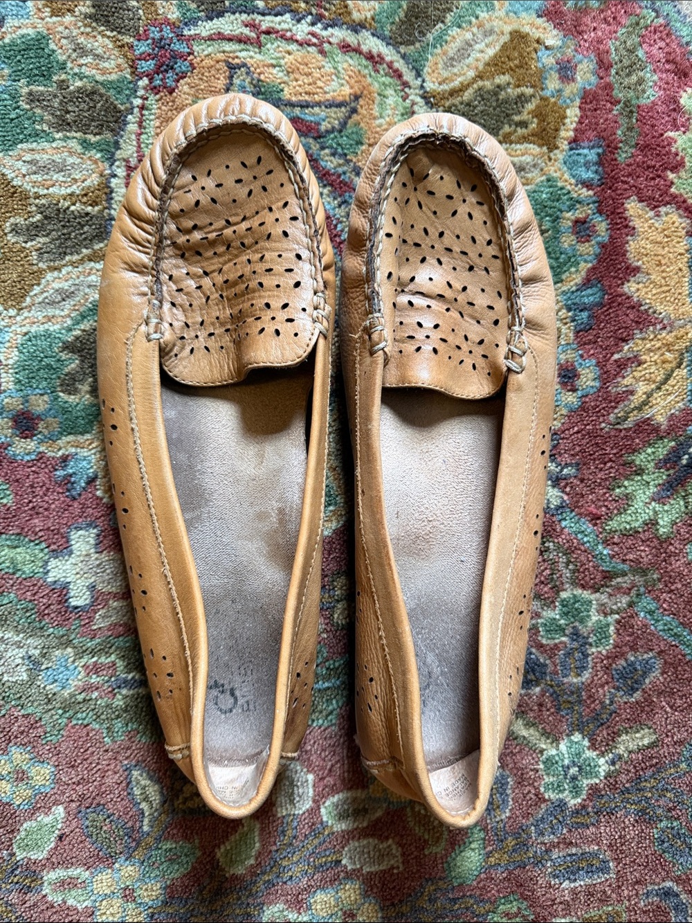 ABEO Women’s Classic Perforated Slip-On Moccasins — Tan - Size 10